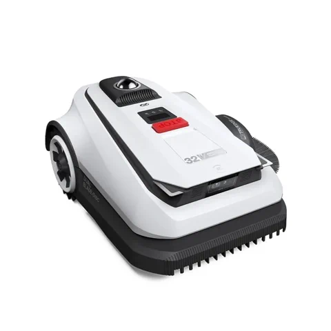 The Ecovacs GOAT A3000 robot lawn mower with its prominent LiDAR sensor on top.