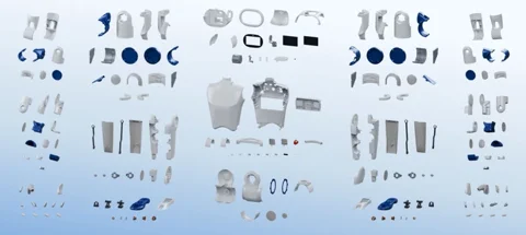 Exploded view of the RoboParty RP1's components, showcasing its open hardware design.
