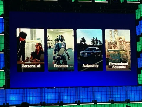 A slide from Qualcomm's presentation showing applications for Personal AI, Robotics, Autonomy, and Physical and Industrial sectors.