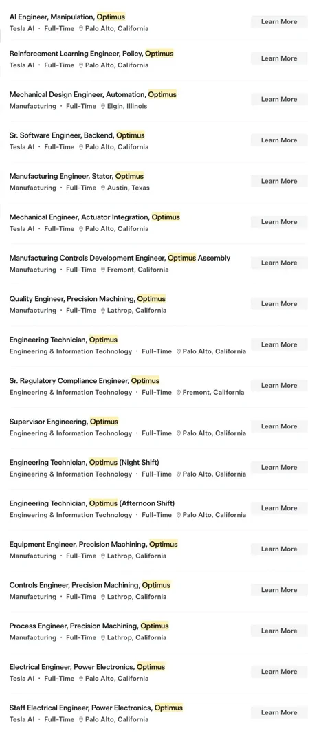Tesla Optimus Hiring Spree Hits 110 Jobs