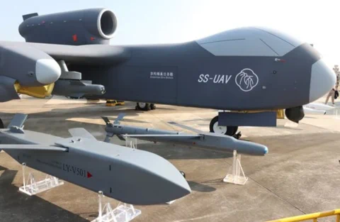 China's Jiu Tian drone mothership on the tarmac before its maiden flight.