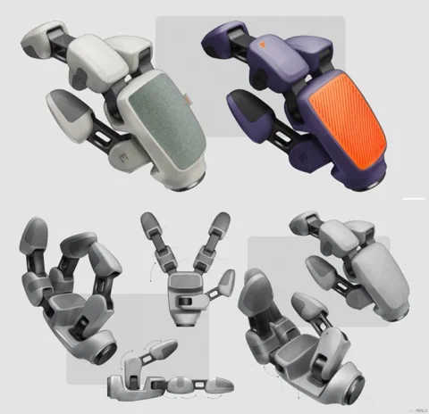 Concept art showing various designs for Asimov's robotic hands.