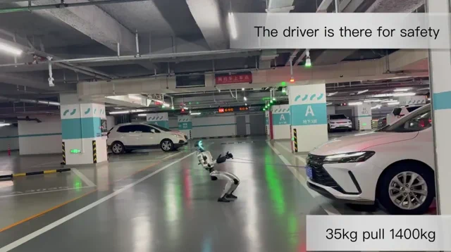 Unitree G1 Robot Towing a 1400kg Car