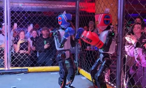 Humanoid Robots Battle in Dystopian Cage Showdown